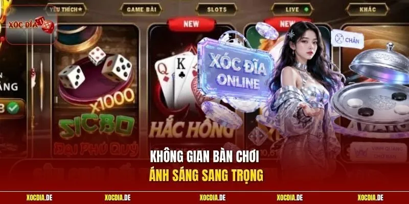 Không gian bàn chơi ánh sáng sang trọng